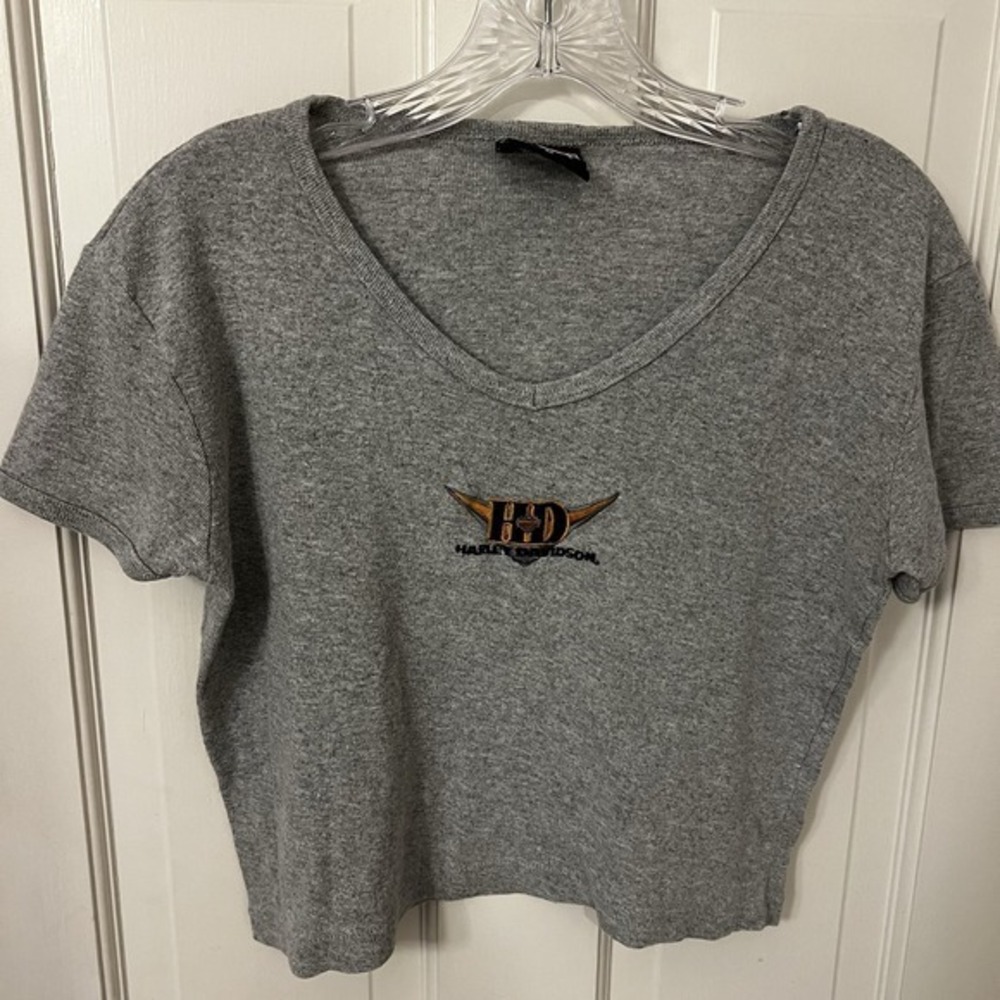 Vintage Harley Davidson Gray V Neck Crop Top Medium Richmond Virginia‎